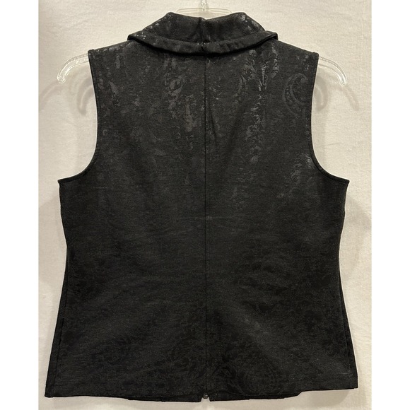 WEEKENDS By Chico's Women Size 1 (Medium) Zippered Sleeveless Black Design Vest - Picture 6 of 7